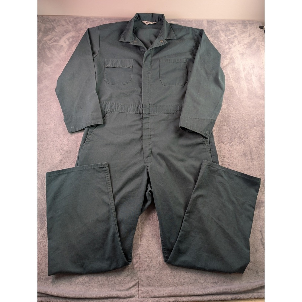Roebucks Mens Vintage Green Twill Coveralls Workwear Talon Zipper Made in USA